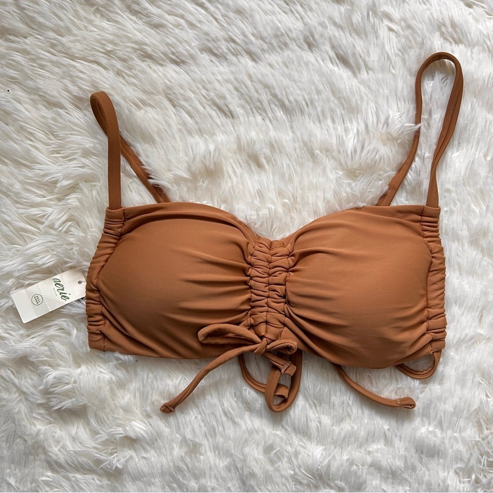 Aerie Tan/Brown Ruched Bandeau Bikini Top